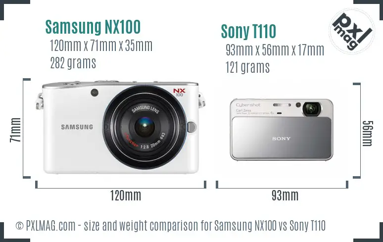 Samsung NX100 vs Sony T110 size comparison