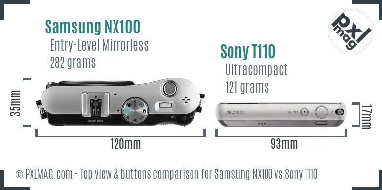Samsung NX100 vs Sony T110 top view buttons comparison
