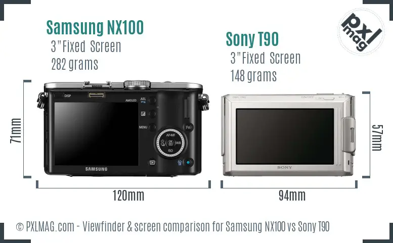 Samsung NX100 vs Sony T90 Screen and Viewfinder comparison