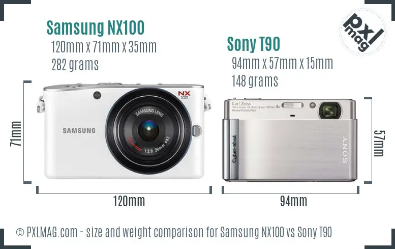Samsung NX100 vs Sony T90 size comparison