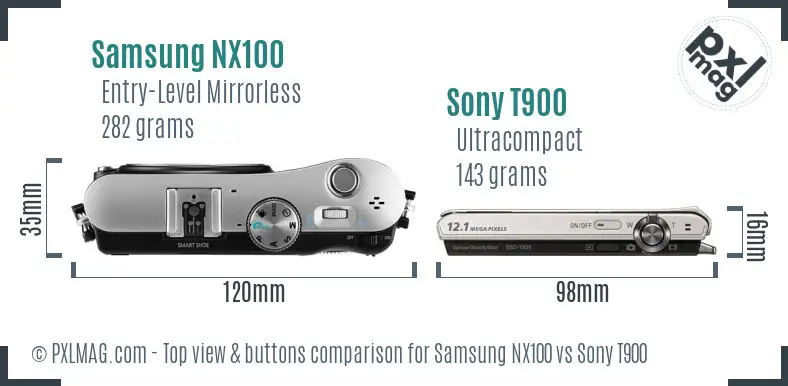 Samsung NX100 vs Sony T900 top view buttons comparison