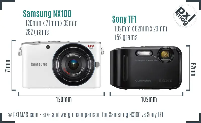 Samsung NX100 vs Sony TF1 size comparison