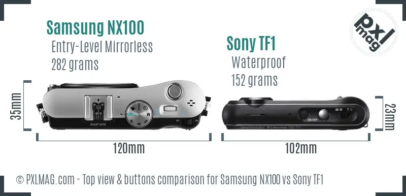 Samsung NX100 vs Sony TF1 top view buttons comparison