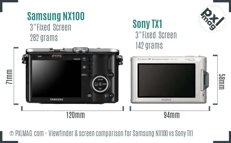 Samsung NX100 vs Sony TX1 Screen and Viewfinder comparison