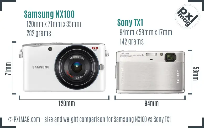Samsung NX100 vs Sony TX1 size comparison