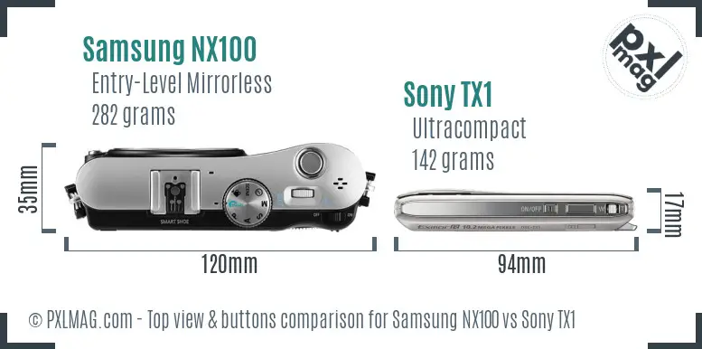 Samsung NX100 vs Sony TX1 top view buttons comparison