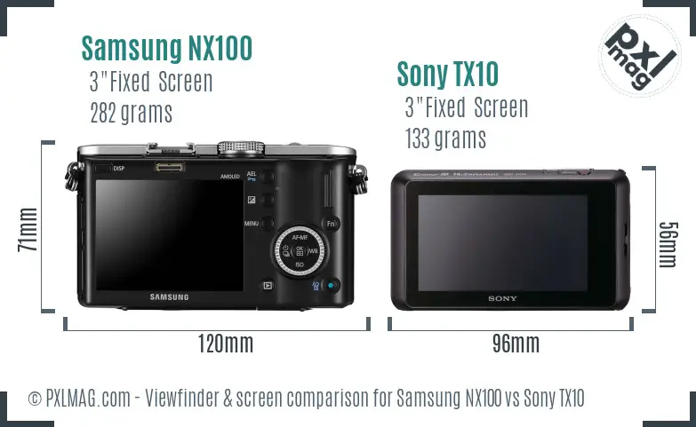 Samsung NX100 vs Sony TX10 Screen and Viewfinder comparison