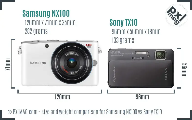 Samsung NX100 vs Sony TX10 size comparison