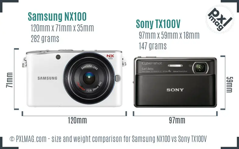 Samsung NX100 vs Sony TX100V size comparison