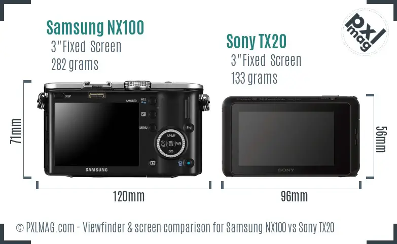 Samsung NX100 vs Sony TX20 Screen and Viewfinder comparison