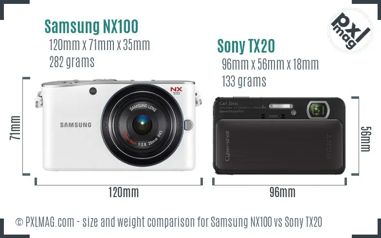 Samsung NX100 vs Sony TX20 size comparison
