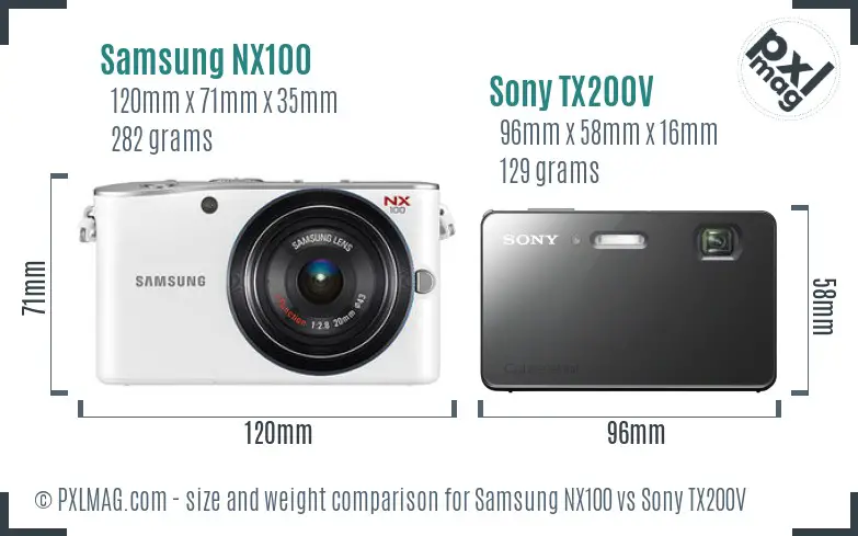 Samsung NX100 vs Sony TX200V size comparison