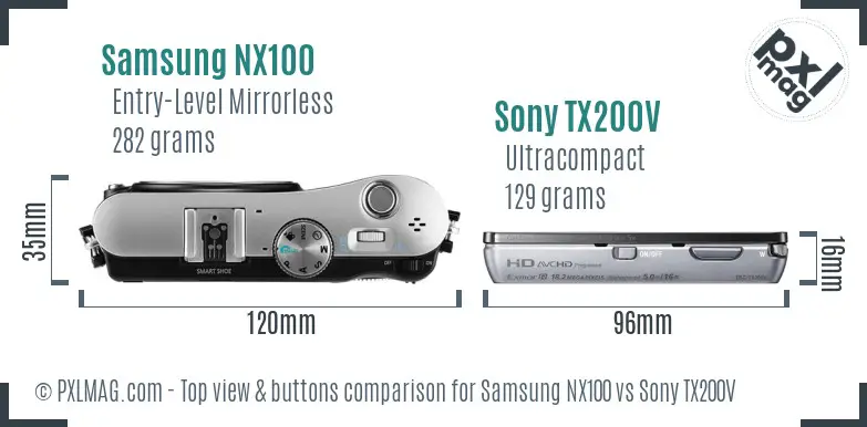 Samsung NX100 vs Sony TX200V top view buttons comparison
