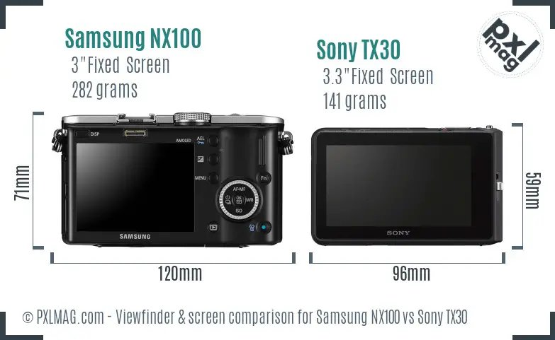 Samsung NX100 vs Sony TX30 Screen and Viewfinder comparison