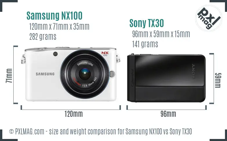 Samsung NX100 vs Sony TX30 size comparison