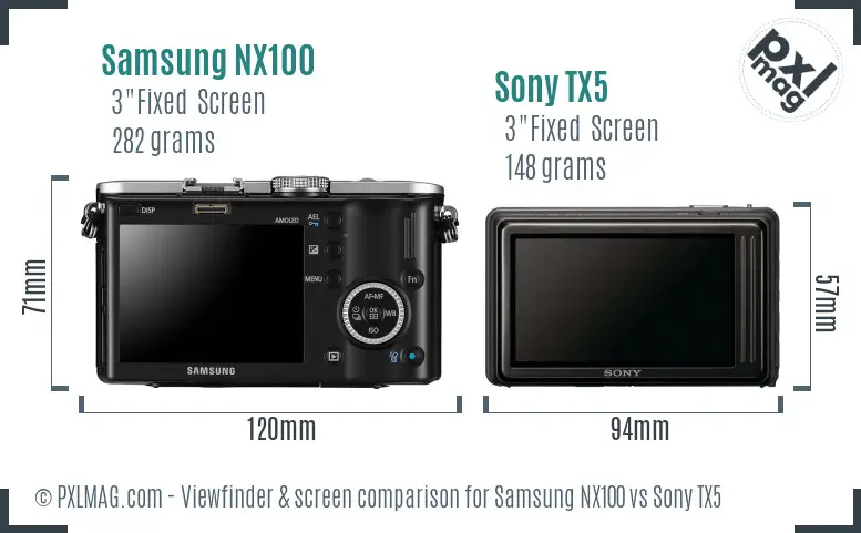 Samsung NX100 vs Sony TX5 Screen and Viewfinder comparison