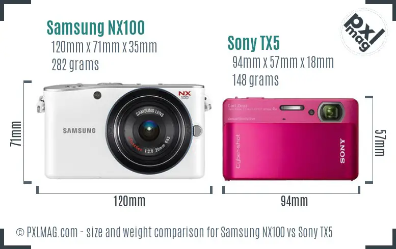 Samsung NX100 vs Sony TX5 size comparison