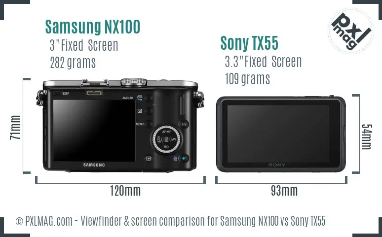 Samsung NX100 vs Sony TX55 Screen and Viewfinder comparison