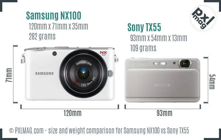 Samsung NX100 vs Sony TX55 size comparison