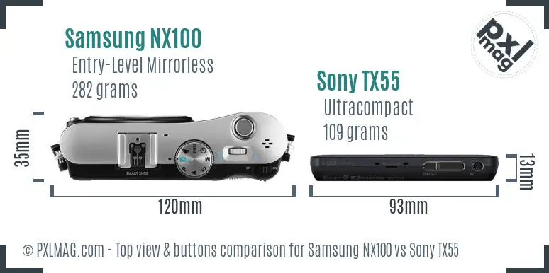 Samsung NX100 vs Sony TX55 top view buttons comparison