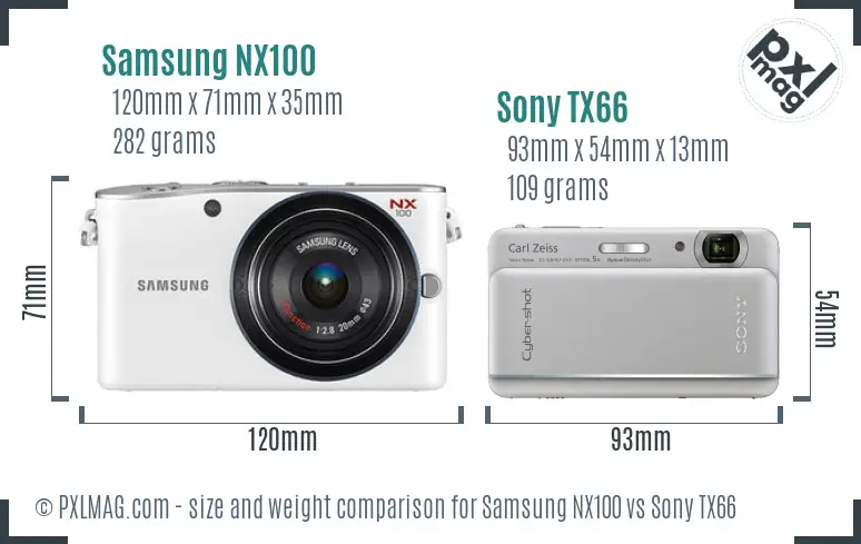 Samsung NX100 vs Sony TX66 size comparison