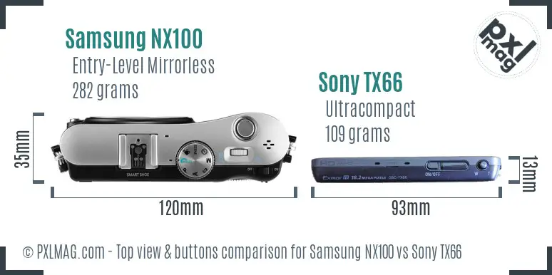 Samsung NX100 vs Sony TX66 top view buttons comparison