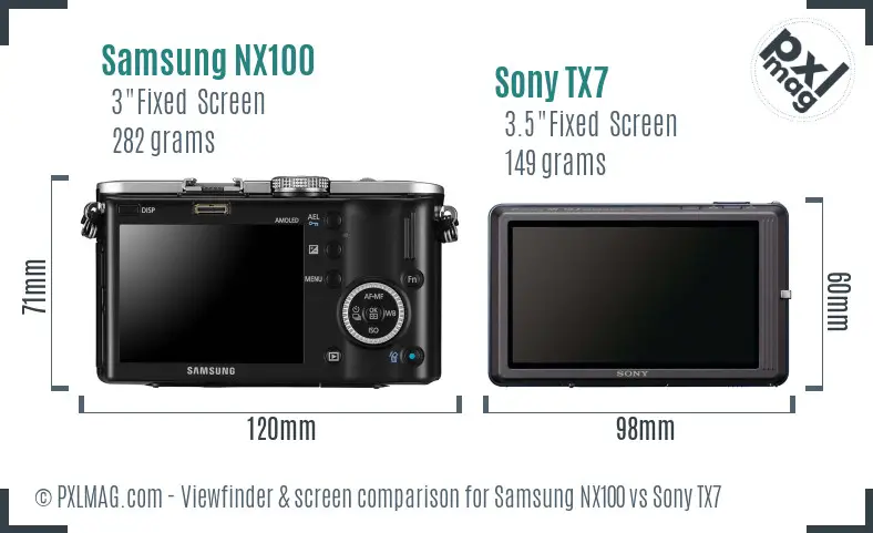 Samsung NX100 vs Sony TX7 Screen and Viewfinder comparison