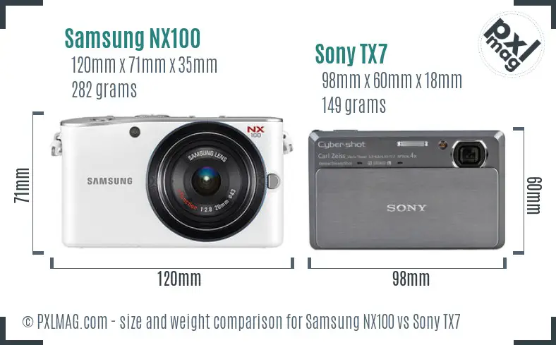 Samsung NX100 vs Sony TX7 size comparison