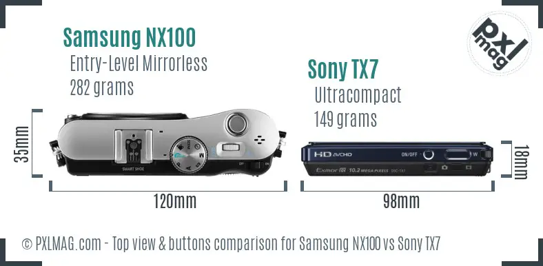 Samsung NX100 vs Sony TX7 top view buttons comparison