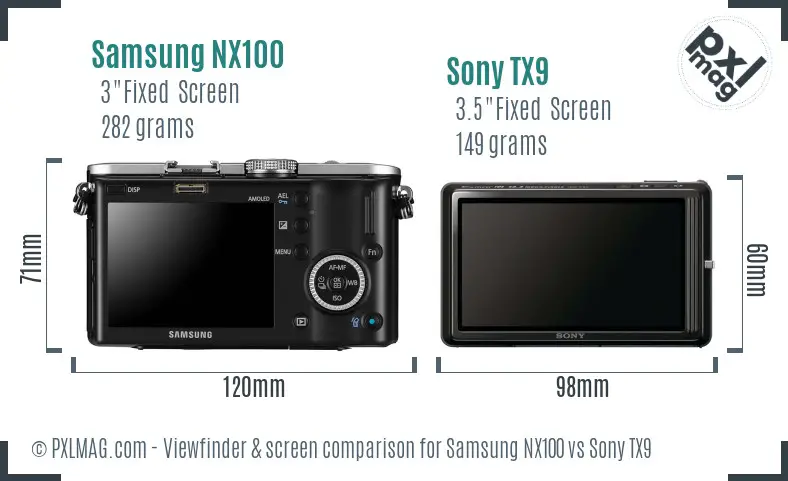Samsung NX100 vs Sony TX9 Screen and Viewfinder comparison