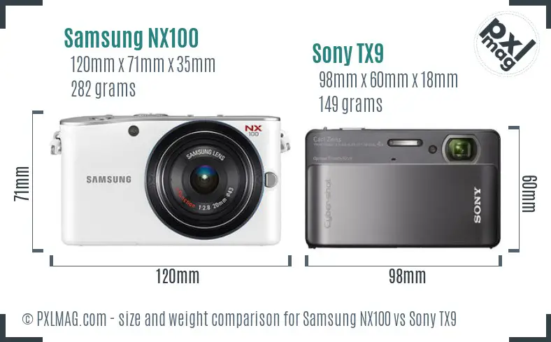 Samsung NX100 vs Sony TX9 size comparison