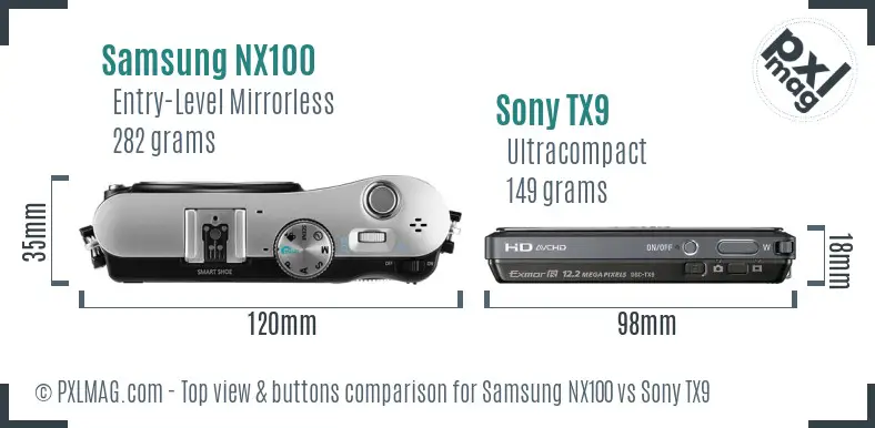 Samsung NX100 vs Sony TX9 top view buttons comparison