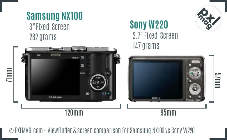 Samsung NX100 vs Sony W220 Screen and Viewfinder comparison