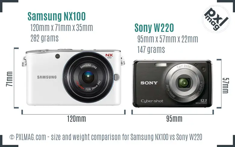 Samsung NX100 vs Sony W220 size comparison