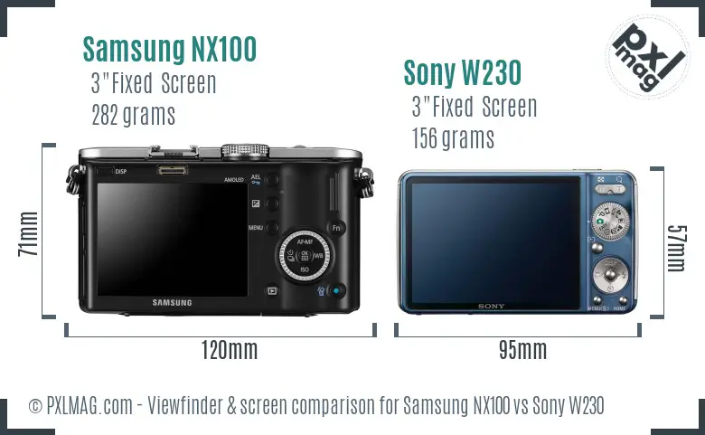 Samsung NX100 vs Sony W230 Screen and Viewfinder comparison
