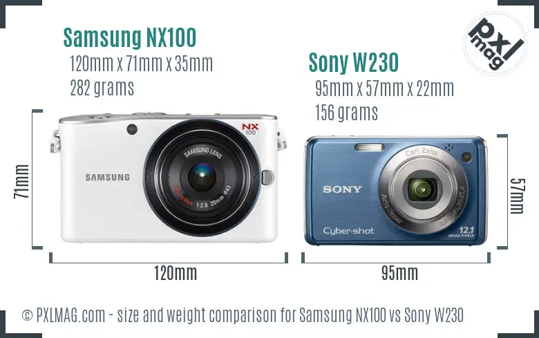 Samsung NX100 vs Sony W230 size comparison