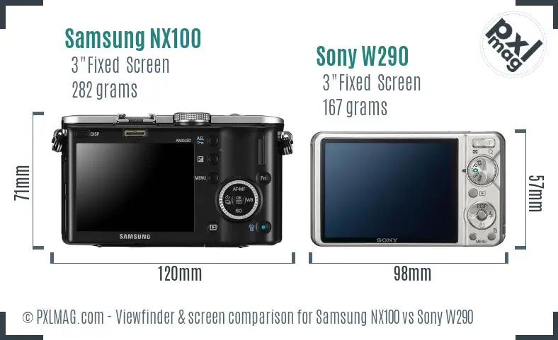 Samsung NX100 vs Sony W290 Screen and Viewfinder comparison