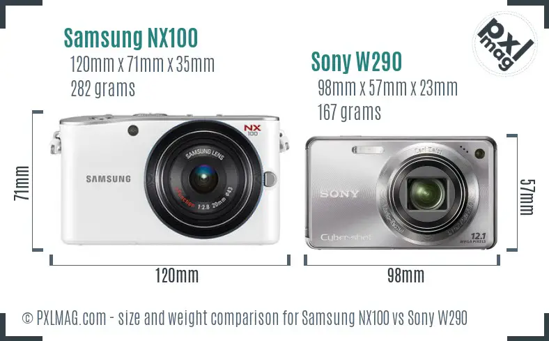 Samsung NX100 vs Sony W290 size comparison