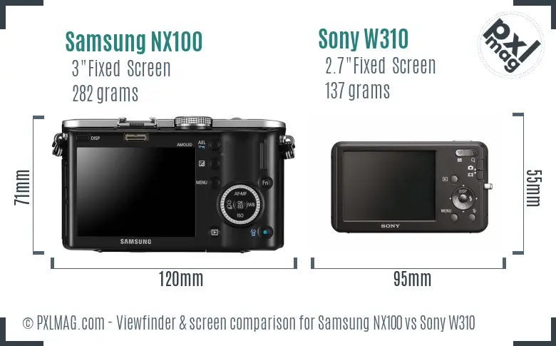 Samsung NX100 vs Sony W310 Screen and Viewfinder comparison