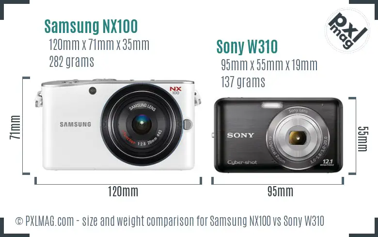 Samsung NX100 vs Sony W310 size comparison
