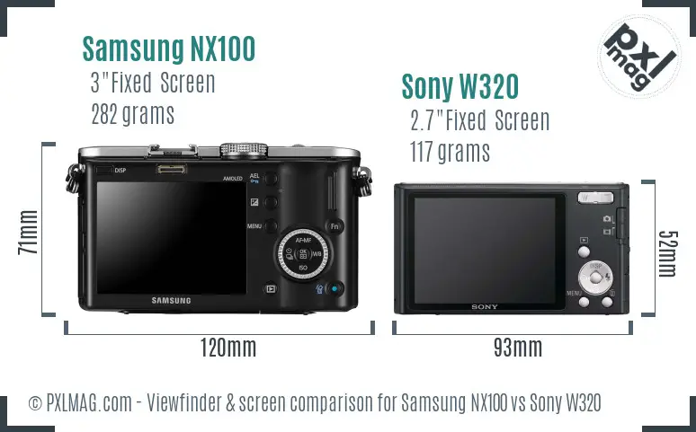 Samsung NX100 vs Sony W320 Screen and Viewfinder comparison