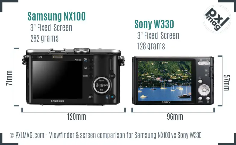 Samsung NX100 vs Sony W330 Screen and Viewfinder comparison