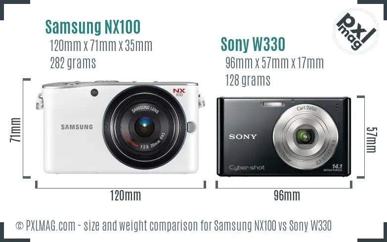 Samsung NX100 vs Sony W330 size comparison