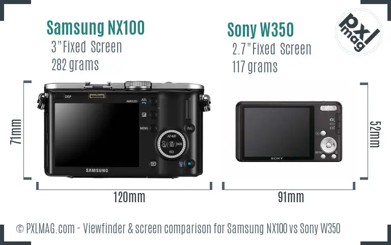 Samsung NX100 vs Sony W350 Screen and Viewfinder comparison