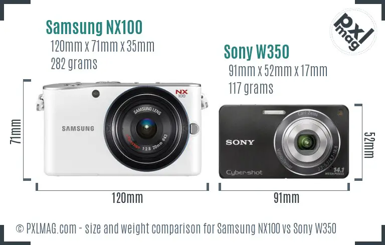 Samsung NX100 vs Sony W350 size comparison