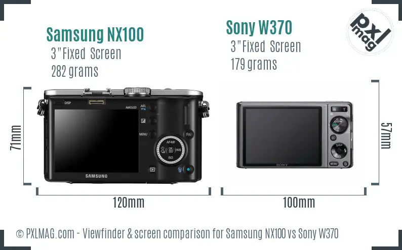 Samsung NX100 vs Sony W370 Screen and Viewfinder comparison