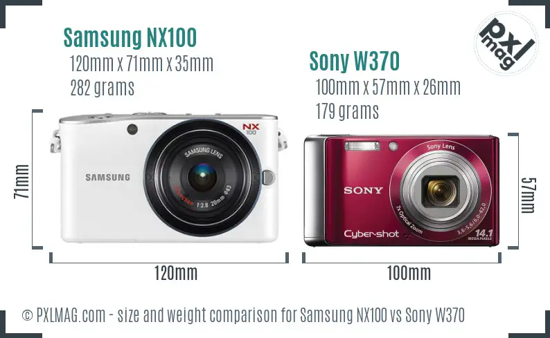 Samsung NX100 vs Sony W370 size comparison