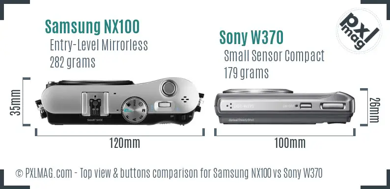 Samsung NX100 vs Sony W370 top view buttons comparison