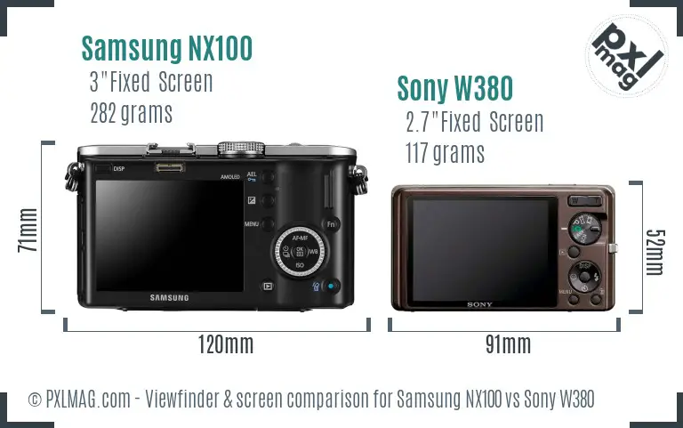 Samsung NX100 vs Sony W380 Screen and Viewfinder comparison