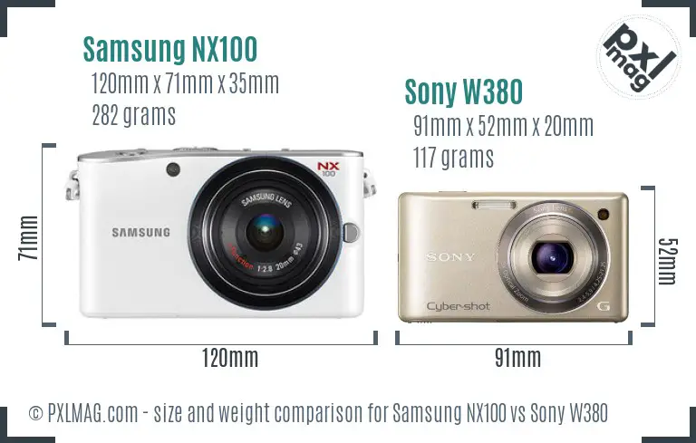 Samsung NX100 vs Sony W380 size comparison